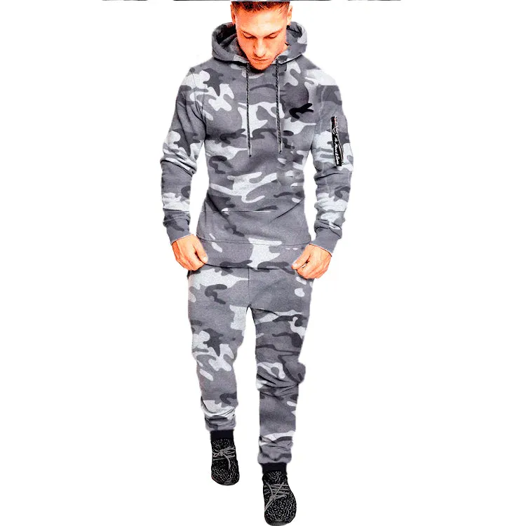 Men‘s Sports Casual Camouflage Pullover Hoodies Joggers Two Pice Set