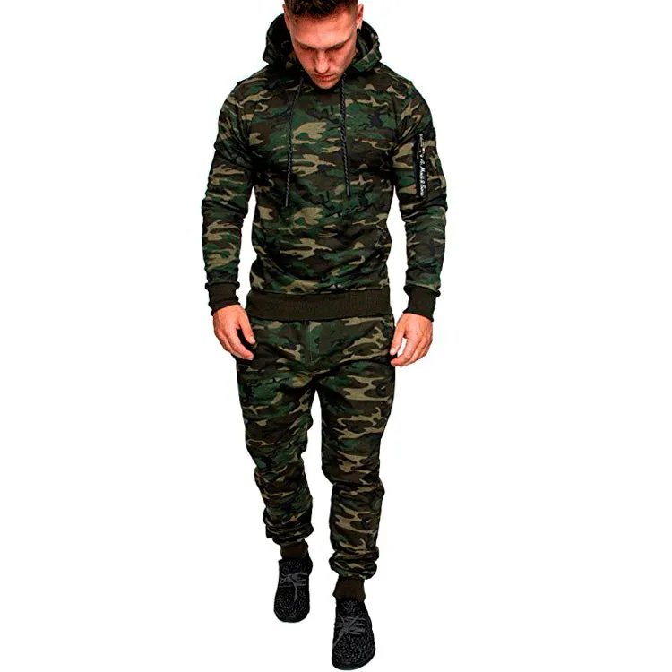 Men‘s Sports Casual Camouflage Pullover Hoodies Joggers Two Pice Set