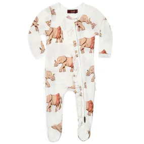 Milkbarn Kids Bamboo Ruffle ZIPPER Footed Romper | Tutu Elephant