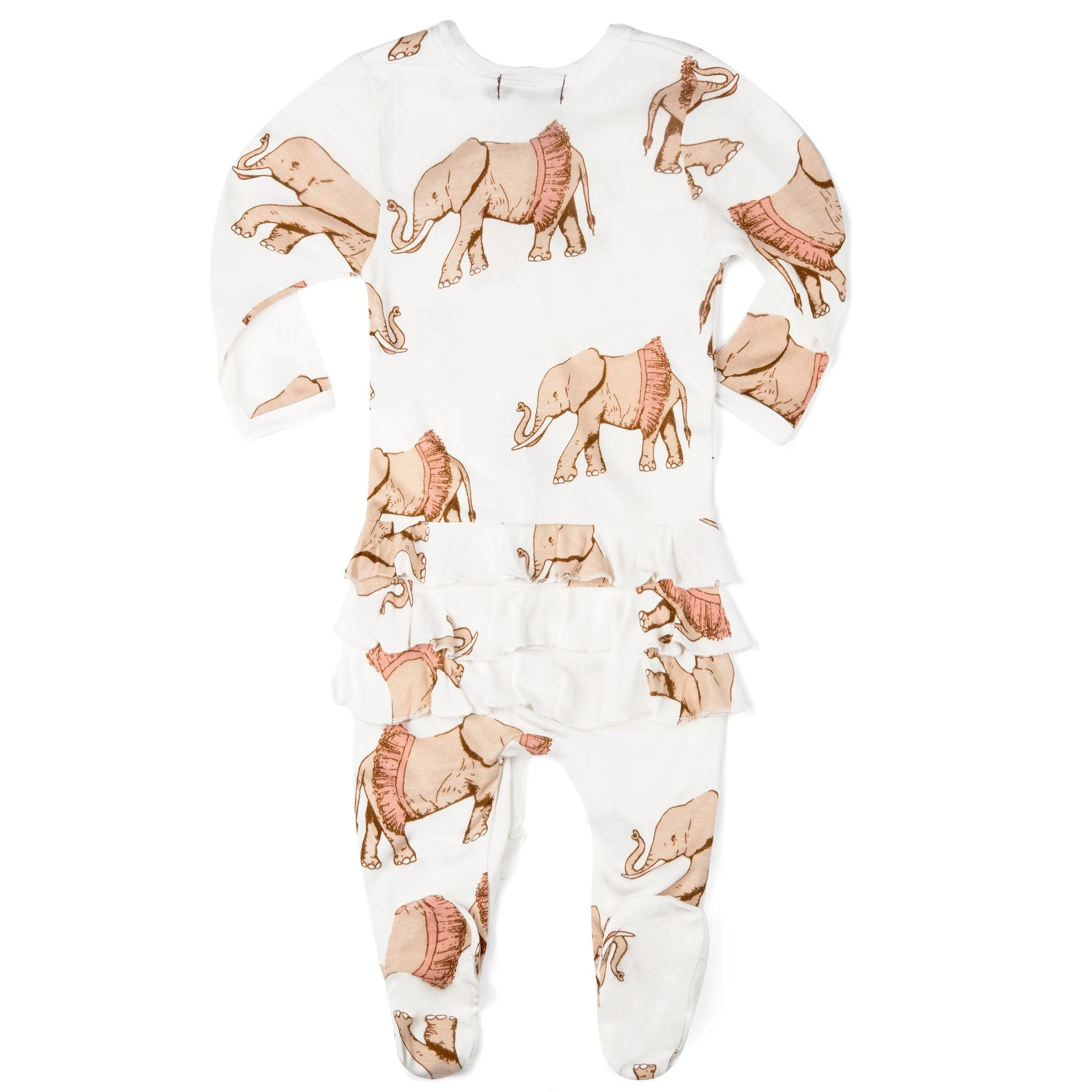 Milkbarn Kids Bamboo Ruffle ZIPPER Footed Romper | Tutu Elephant