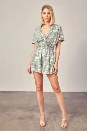 Miranda Collared Overlap Polka Dot Romper