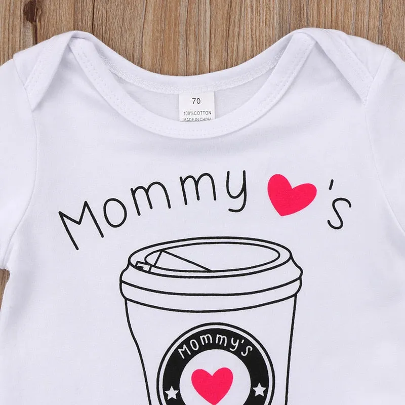 Mommy Loves Me a Latte Romper Pants Headband Outfit