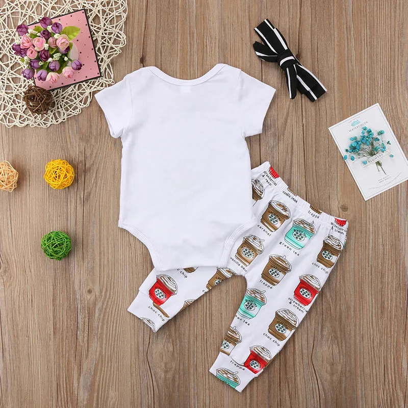 Mommy Loves Me a Latte Romper Pants Headband Outfit