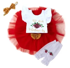 My First Valentines Day Romper with Tutu, Headband and Legwarmers #1000719