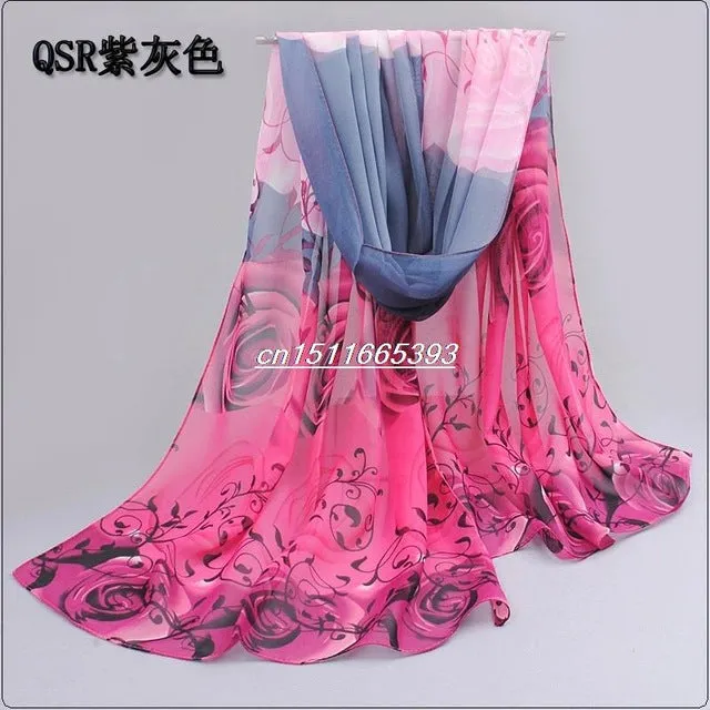 new 2017 cotton scarf han flowers roses and scarves Quality goods printed chiffon polyester scarves hot sell Beach silk scarf