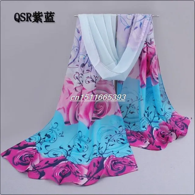 new 2017 cotton scarf han flowers roses and scarves Quality goods printed chiffon polyester scarves hot sell Beach silk scarf