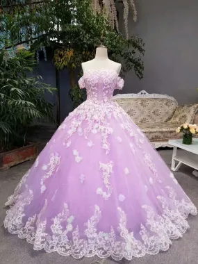 New Arrival Floral Wedding Dresses A-Line Floor Length Lace Up Off The Shoulder Ball Gown With Beads And Appliques     fg513