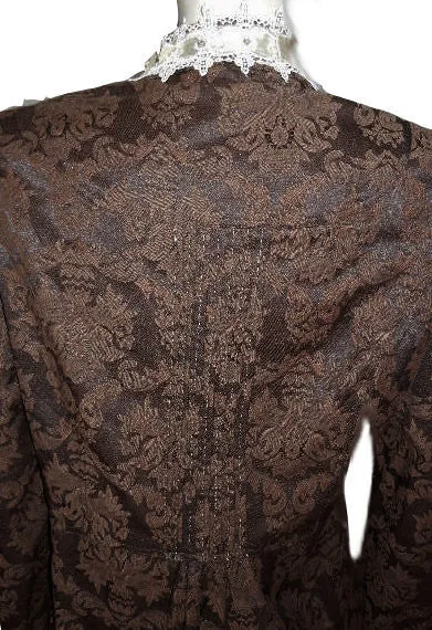 *NEW - FROM MY OWN PERSONAL COLLECTION -  BEAUTIFUL EDWARDIAN-LOOK LACE, SATIN BEADED BROCADE JACKET IN BITTERSWEET CHOCOLATE - LARGE