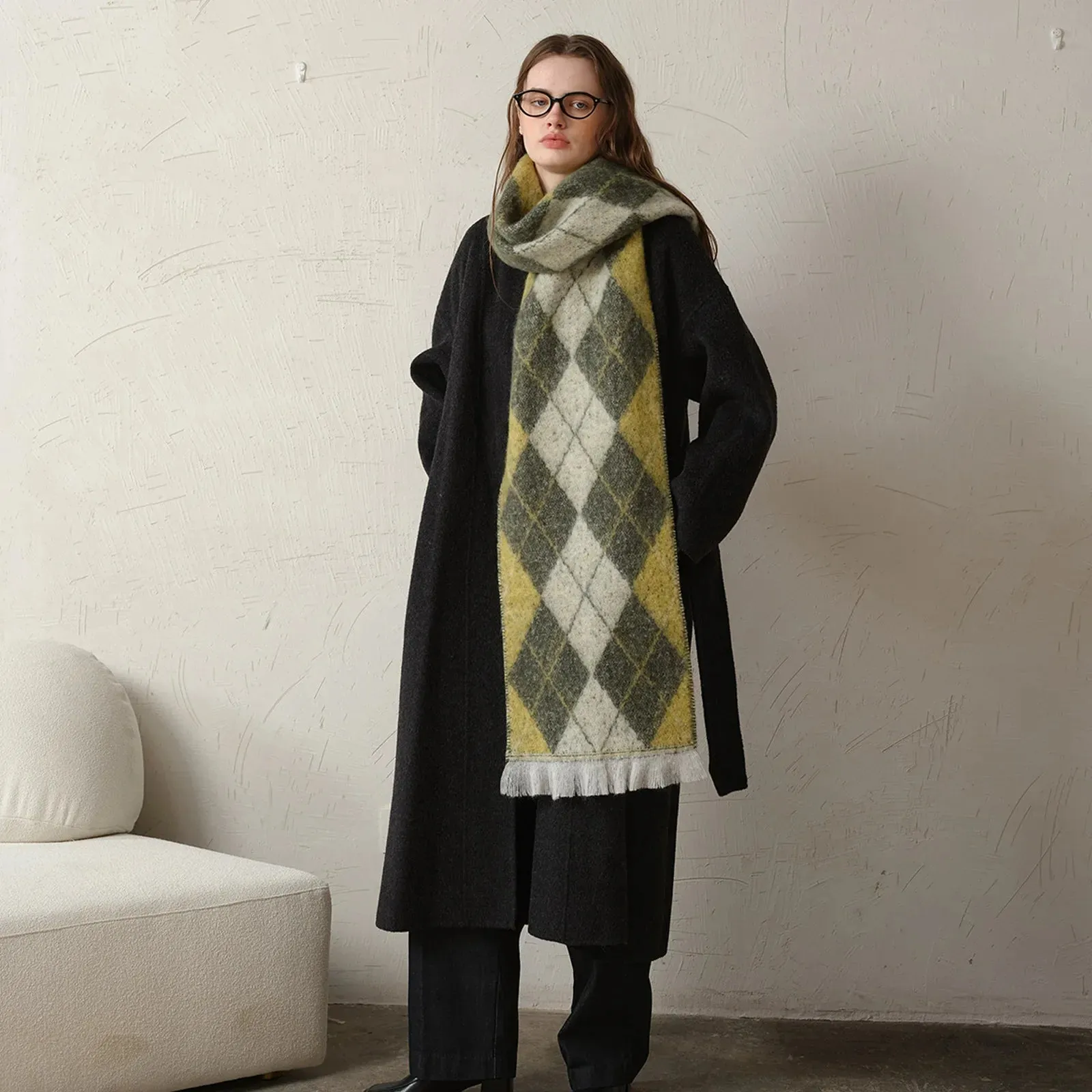 New Retro Argyle Jacquard Plaid Warm Neck Scarf for Autumn Winter 2024