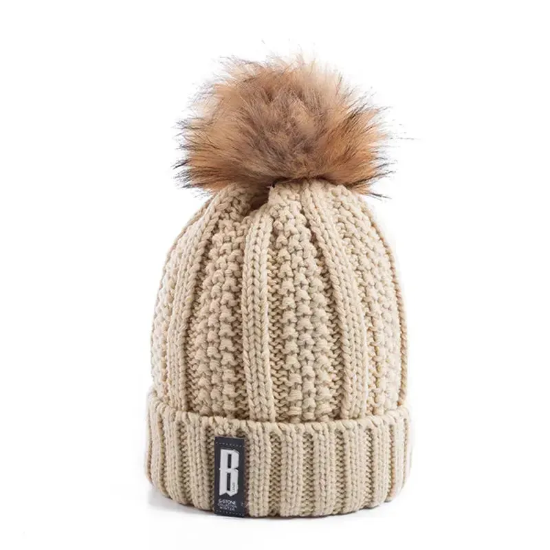 New Women Hat High Quality Add Fur Lined Pompoms Winter Hat Stylish Wool Beanie Hats For Women Warm Thick Streetwear Knitted Cap