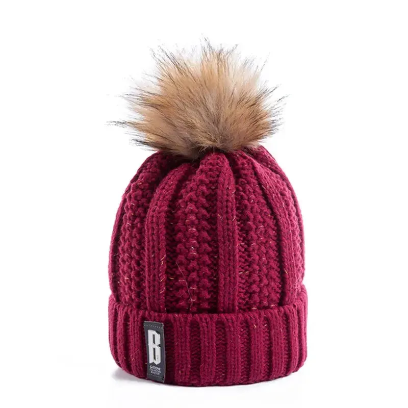 New Women Hat High Quality Add Fur Lined Pompoms Winter Hat Stylish Wool Beanie Hats For Women Warm Thick Streetwear Knitted Cap