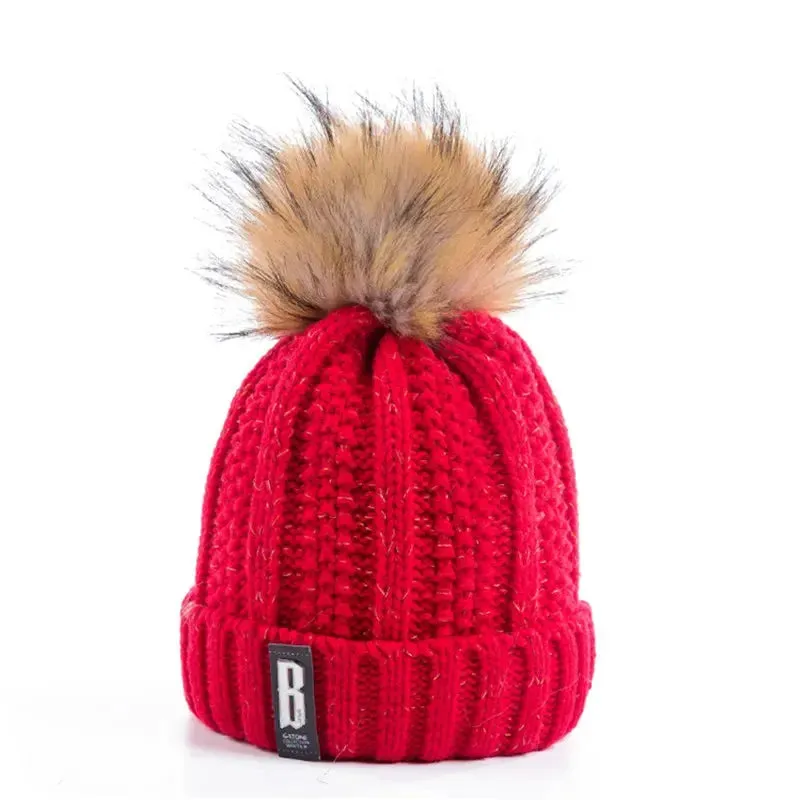 New Women Hat High Quality Add Fur Lined Pompoms Winter Hat Stylish Wool Beanie Hats For Women Warm Thick Streetwear Knitted Cap