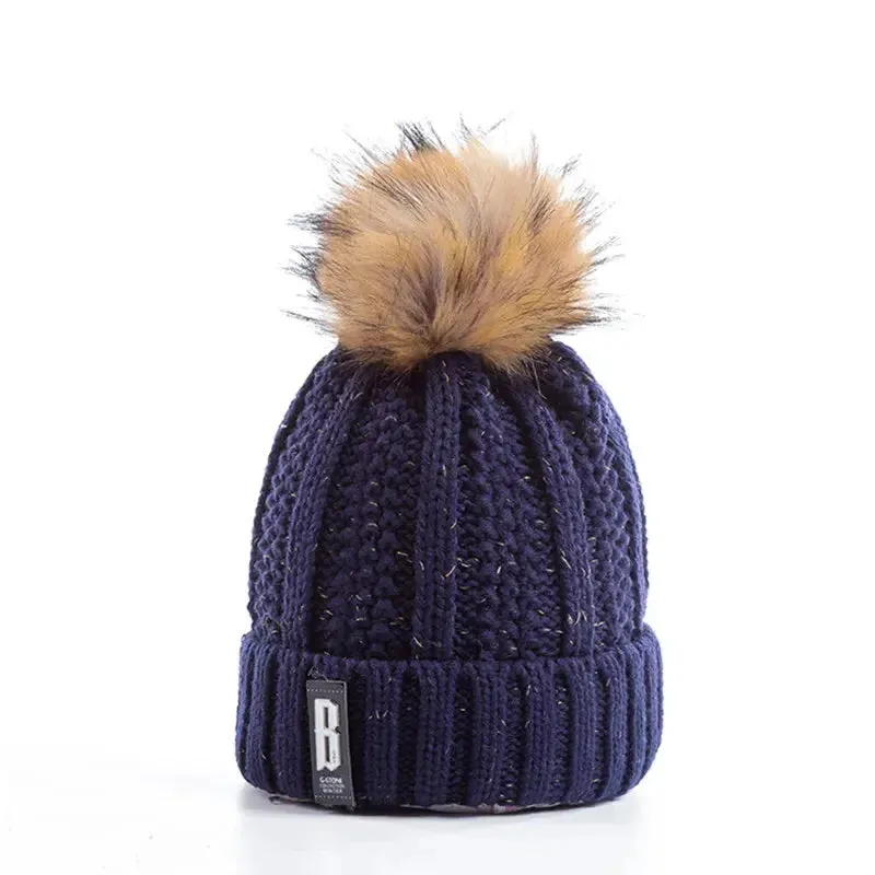 New Women Hat High Quality Add Fur Lined Pompoms Winter Hat Stylish Wool Beanie Hats For Women Warm Thick Streetwear Knitted Cap