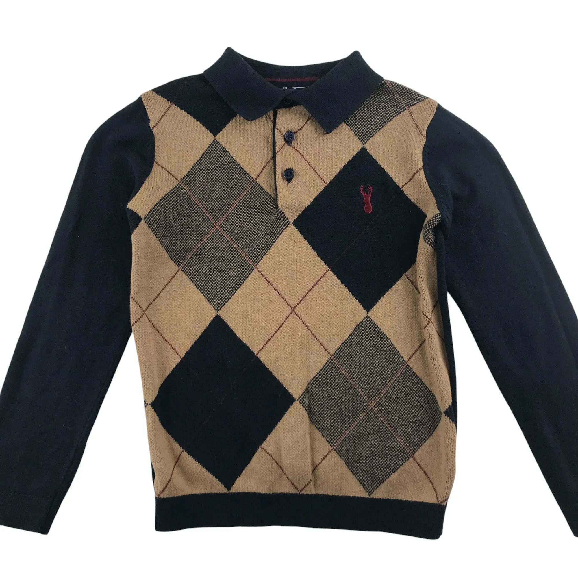 Next polo jumper 5-6 years beige and black diamond check cotton