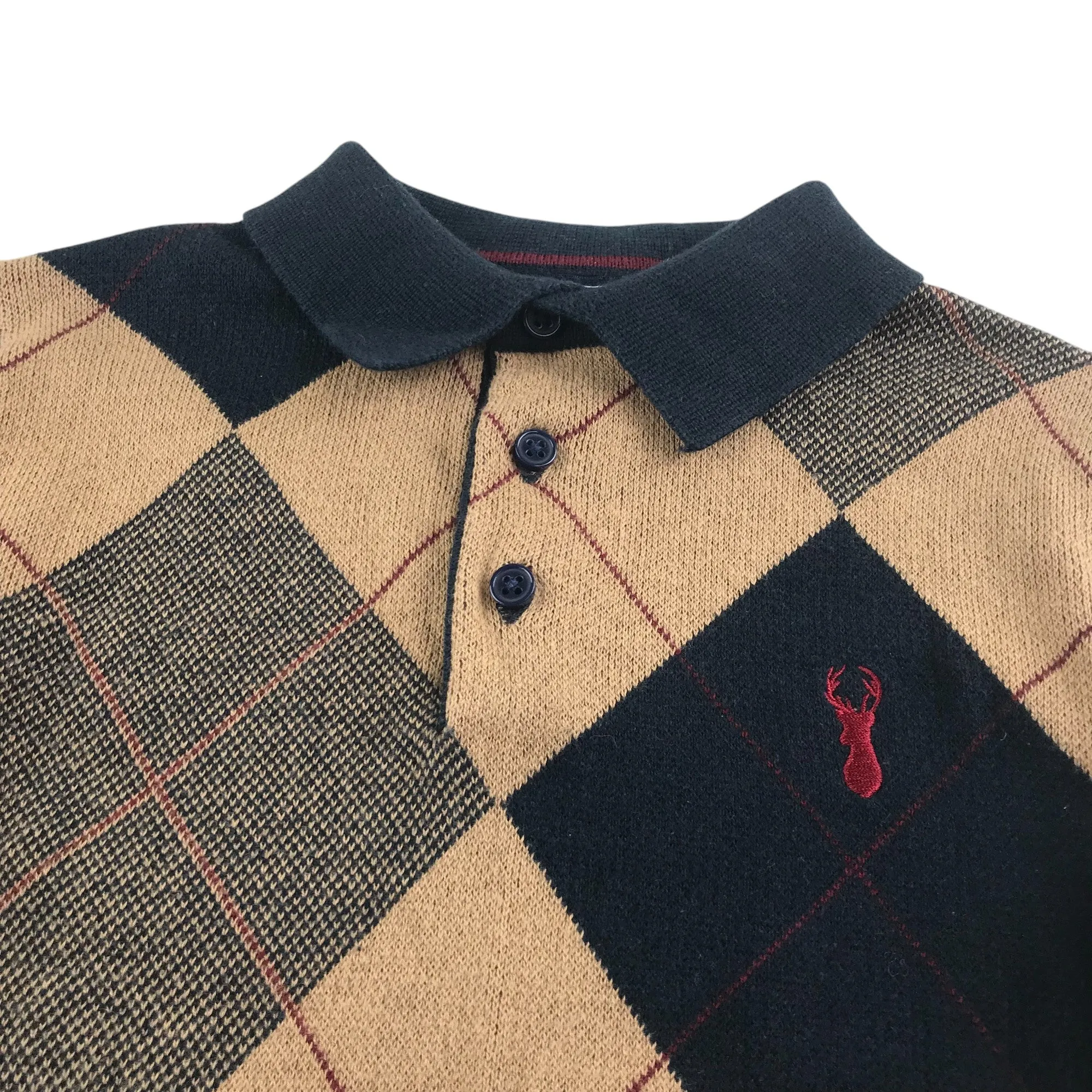 Next polo jumper 5-6 years beige and black diamond check cotton