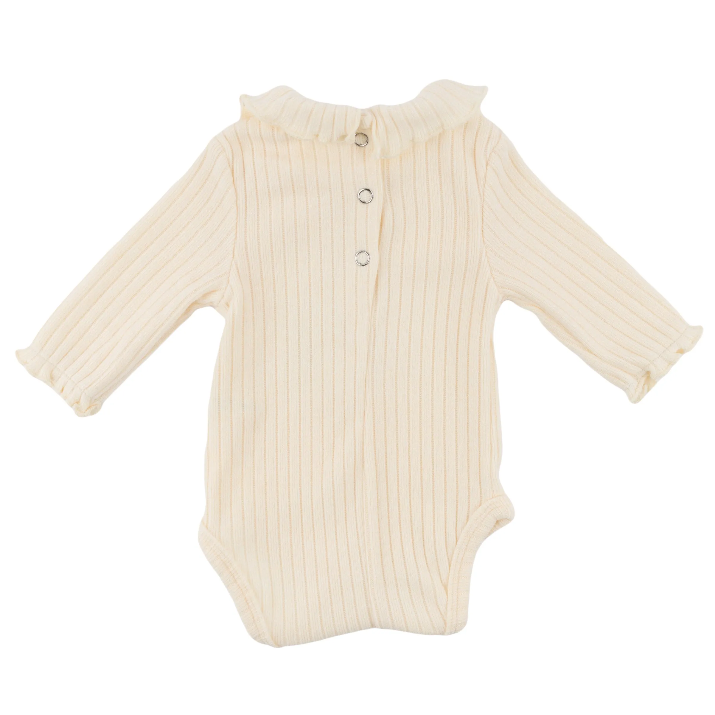 oh baby! Wide Rib Fuzzy Sweater Knit Ruffle Neck Onesie - Vanilla