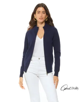 Oprah Daily - Women's Cashmere Zip Cardigan Blue