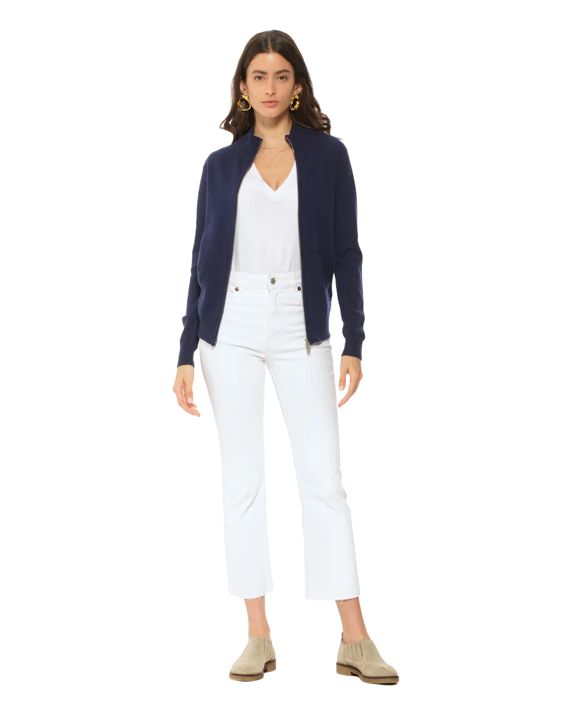 Oprah Daily - Women's Cashmere Zip Cardigan Blue