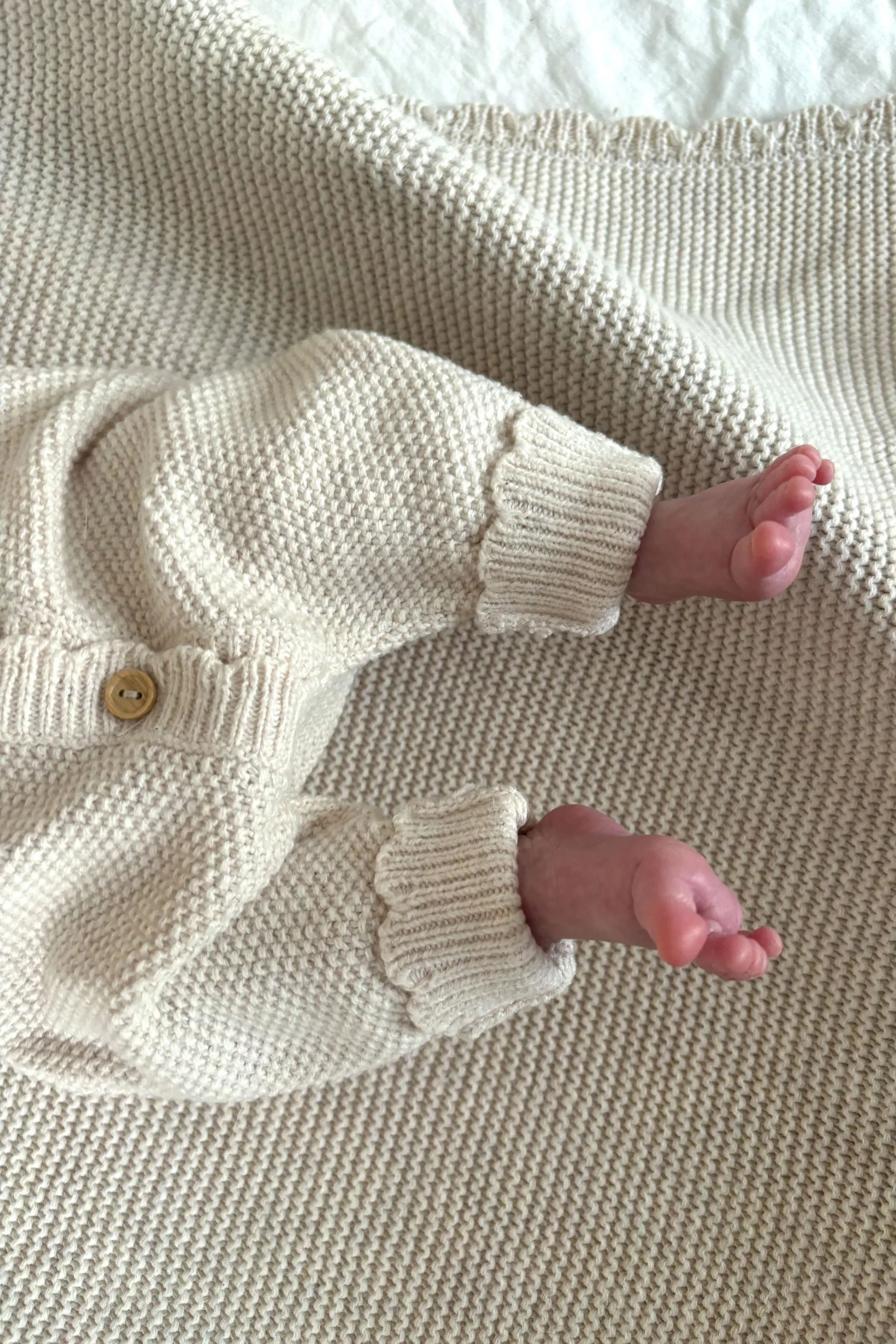 Organic Cotton Moss Stitch Baby Romper - Oat