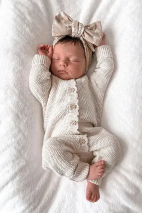 Organic Cotton Moss Stitch Baby Romper - Oat