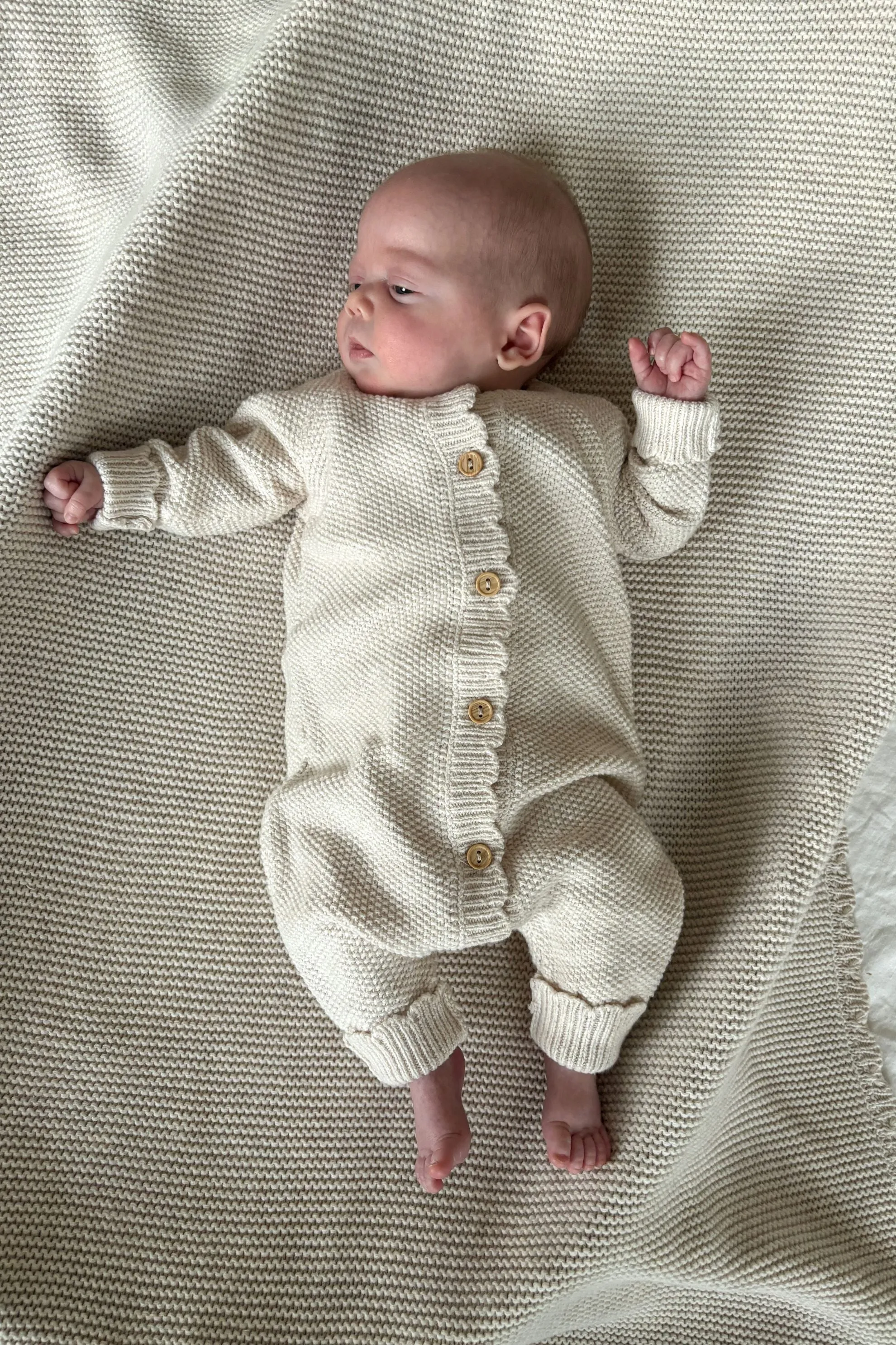 Organic Cotton Moss Stitch Baby Romper - Oat