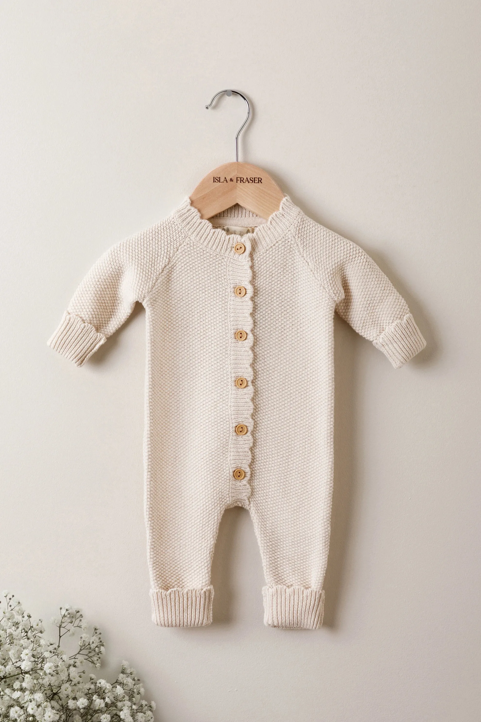 Organic Cotton Moss Stitch Baby Romper - Oat