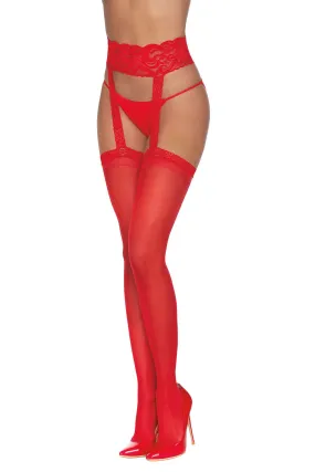 Pantyhose With Garters - One Size - Red