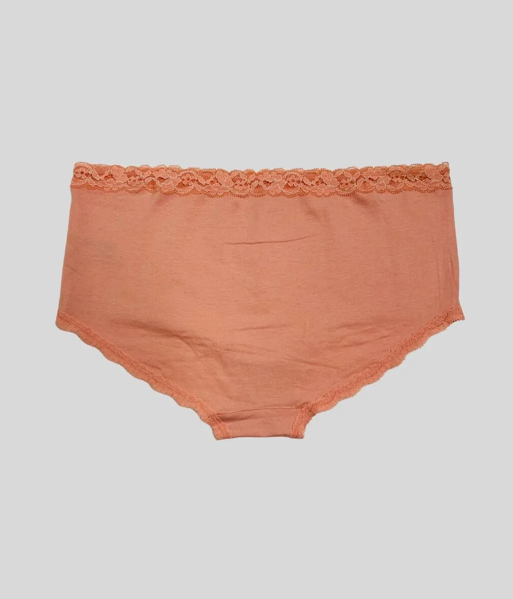 Peach 3 Pack Lace Trim Midi Briefs