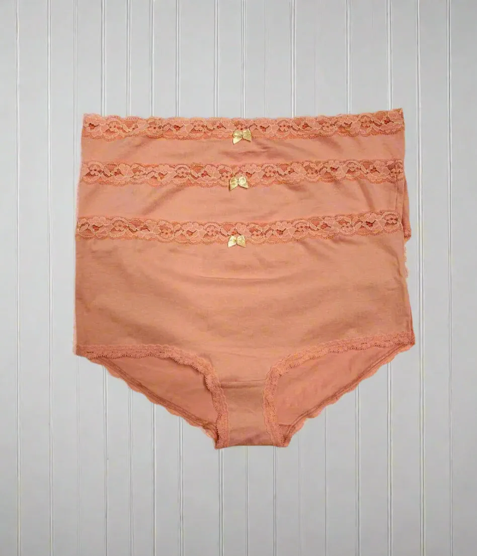 Peach 3 Pack Lace Trim Midi Briefs