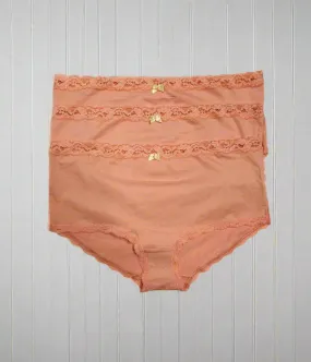 Peach 3 Pack Lace Trim Midi Briefs