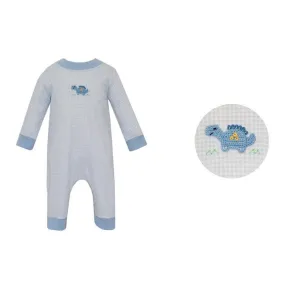 Petit Bebe Dinosaur Blue Gingham Long Romper