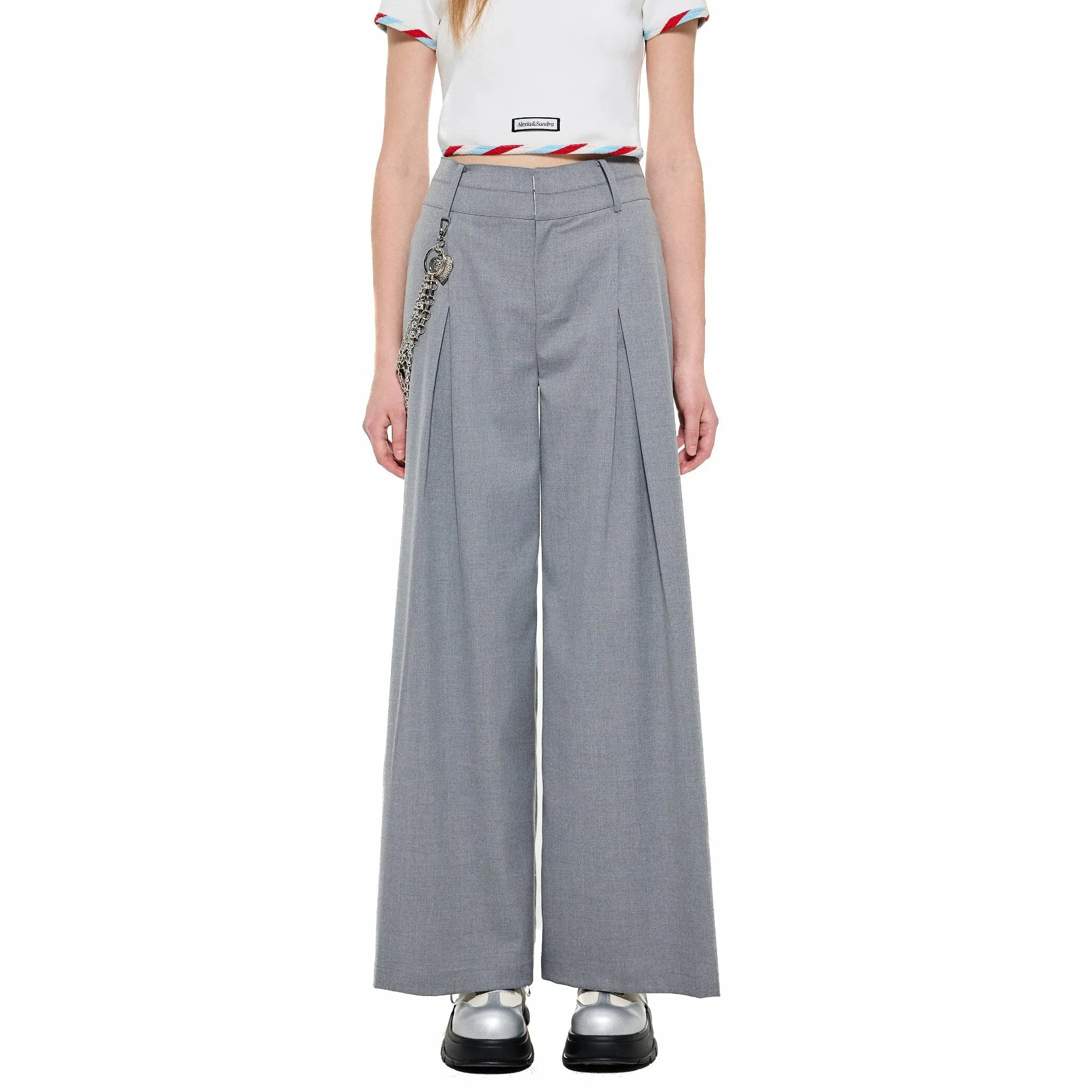 Pleated Wide-Leg Trousers in Grey