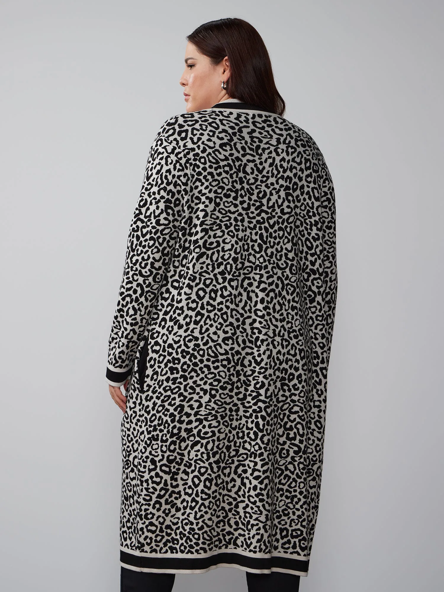 Plus Long Sleeve Animal Print Cardigan