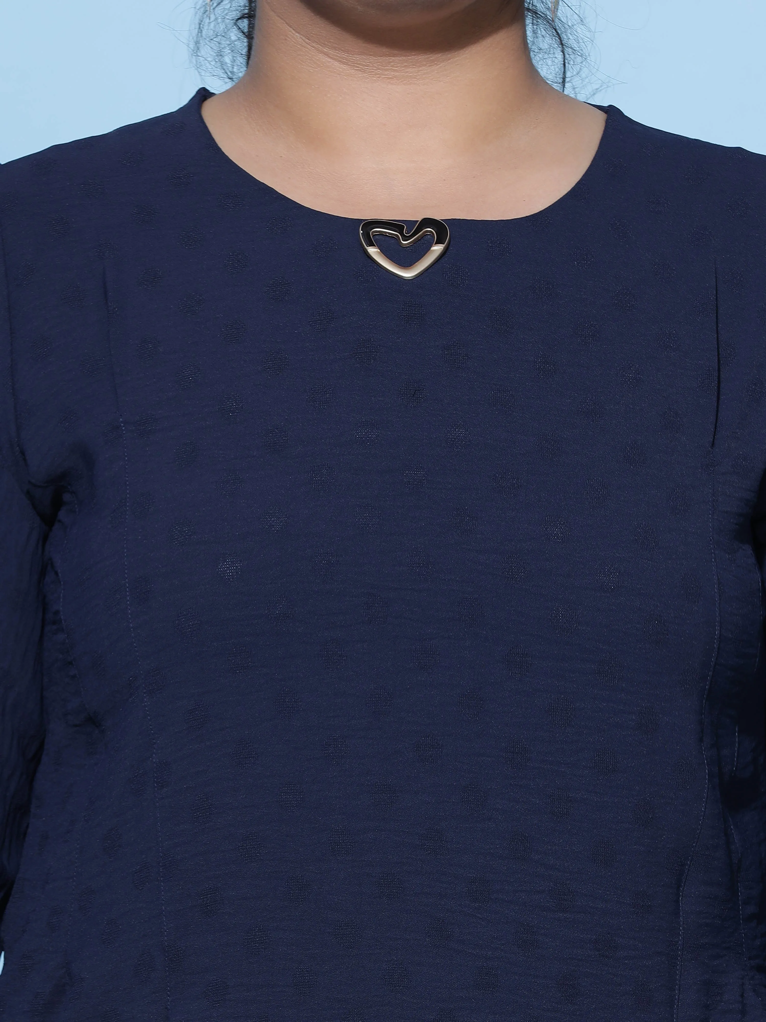 Polyester Blend Top Round Neck Navy Blue