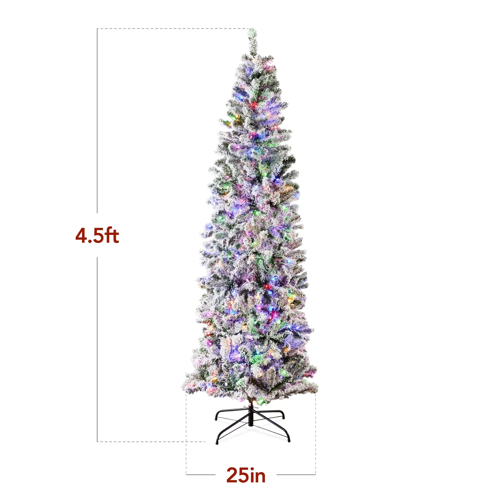 Pre-Lit Snow Flocked Artificial Pencil Christmas Tree w/ Multicolor Lights