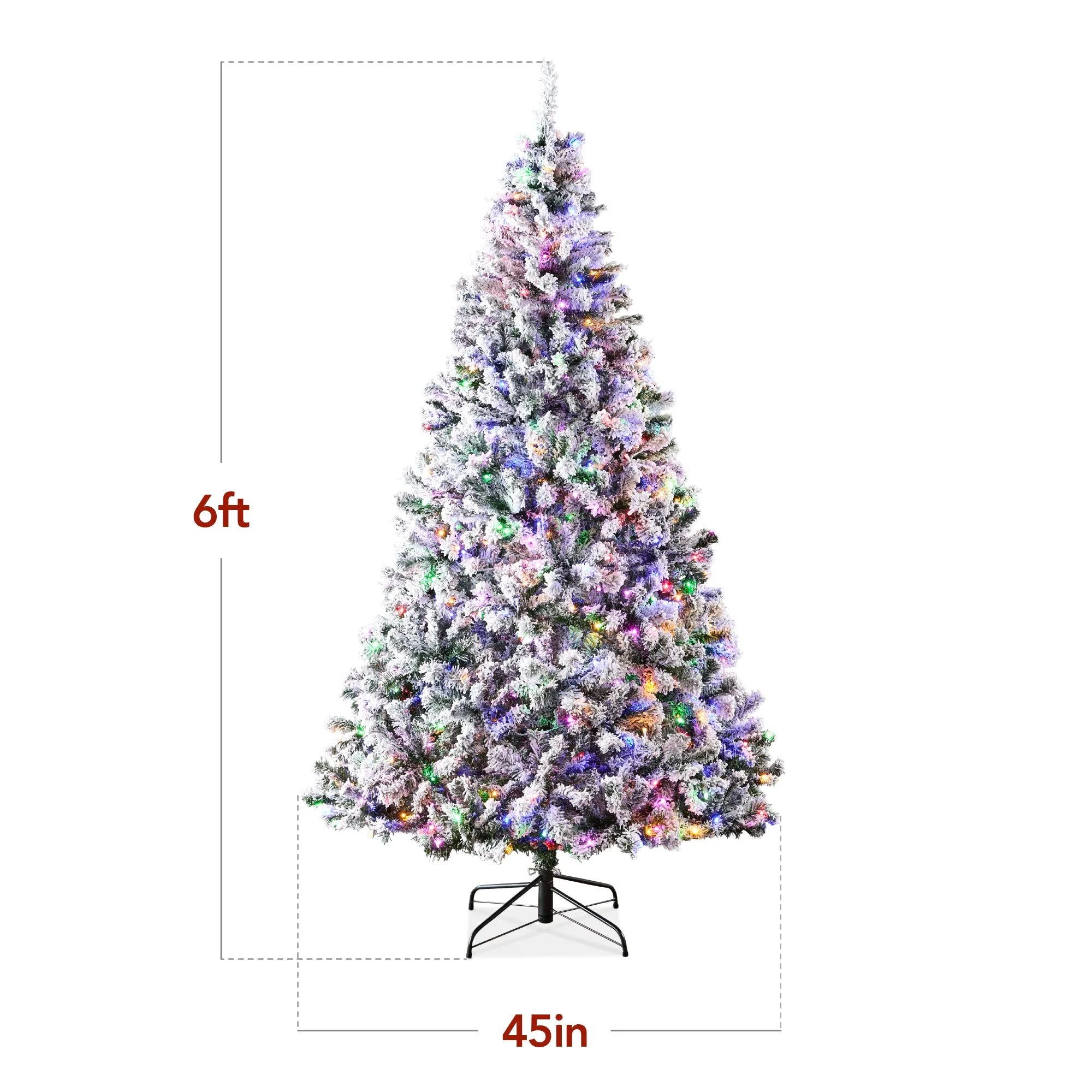 Pre-Lit Snow Flocked Artificial Pine Christmas Tree w/ Multicolored Lights