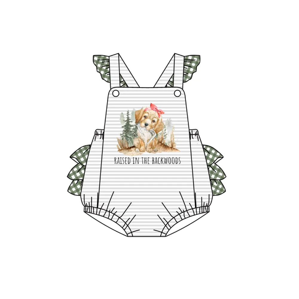 pre-order SR0658 baby girl forest dog short sleeve romper