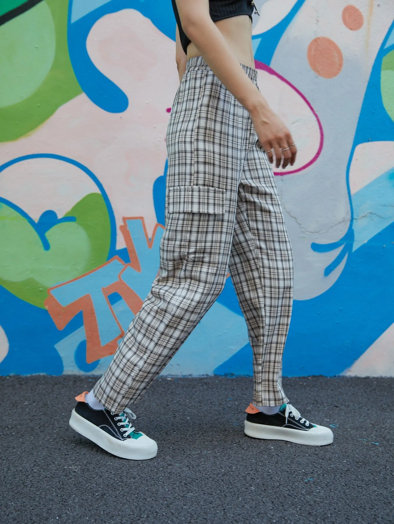 Preppy Plaid Natural Long Women Pants