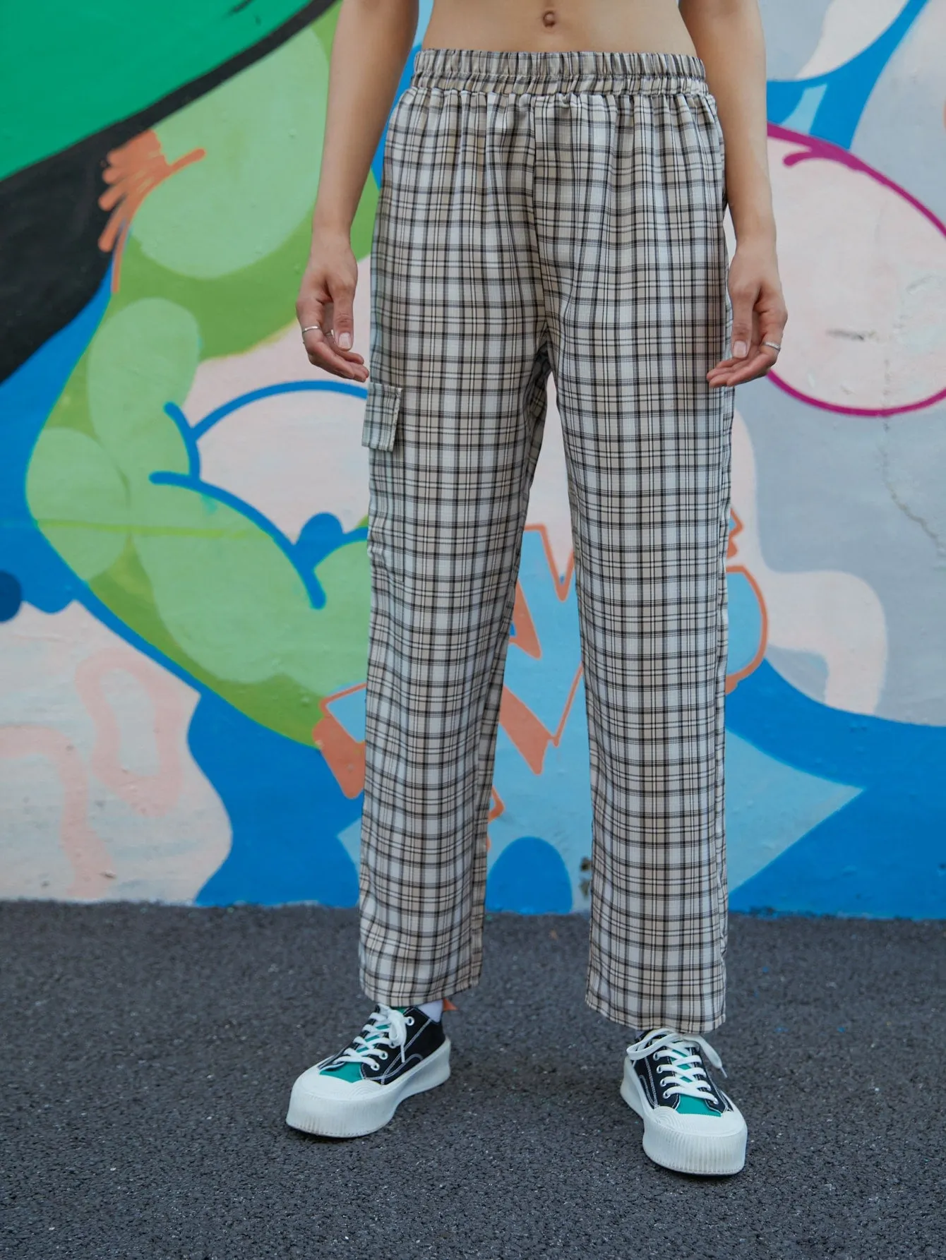 Preppy Plaid Natural Long Women Pants