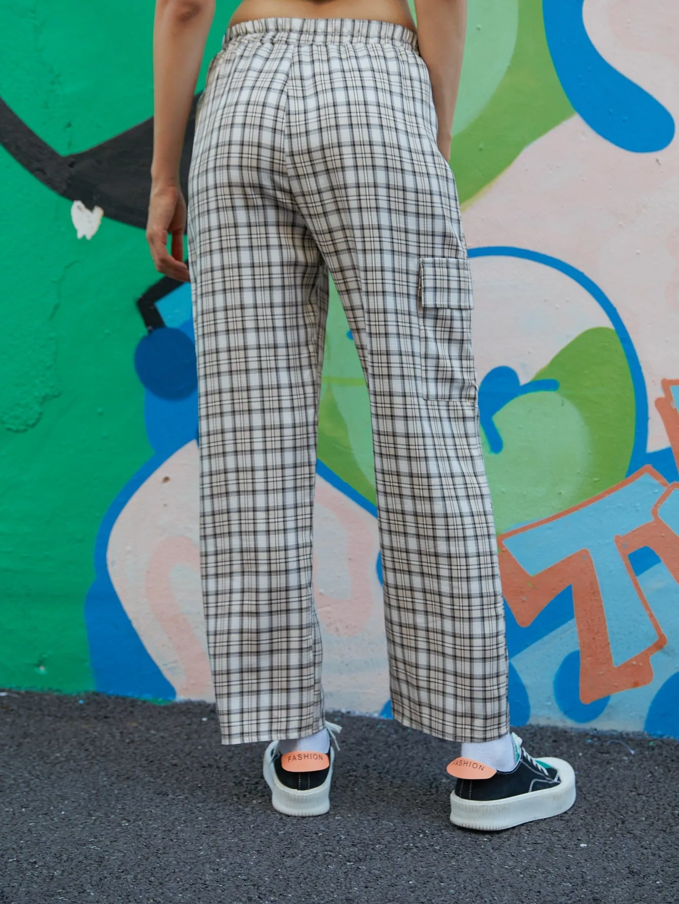 Preppy Plaid Natural Long Women Pants