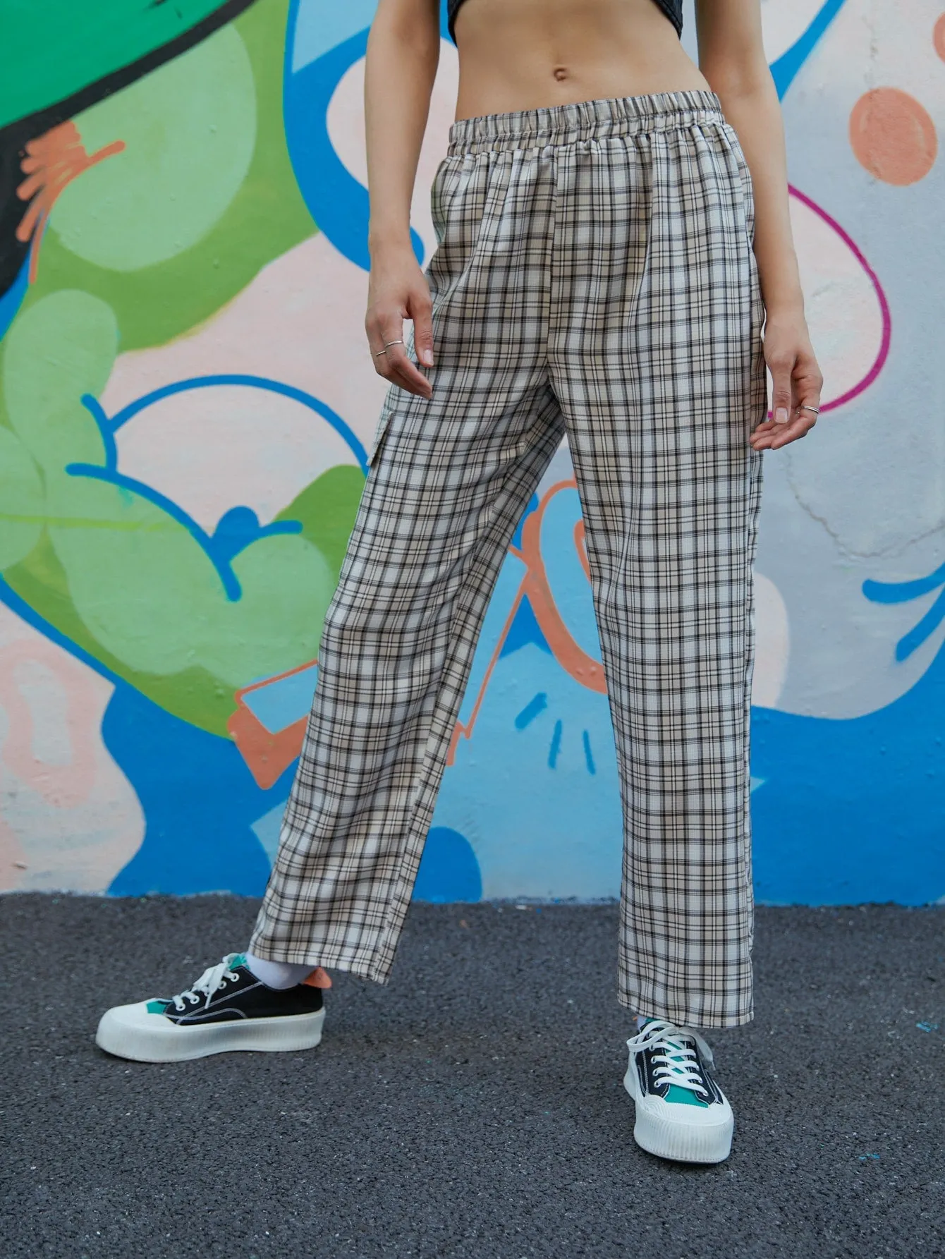 Preppy Plaid Natural Long Women Pants