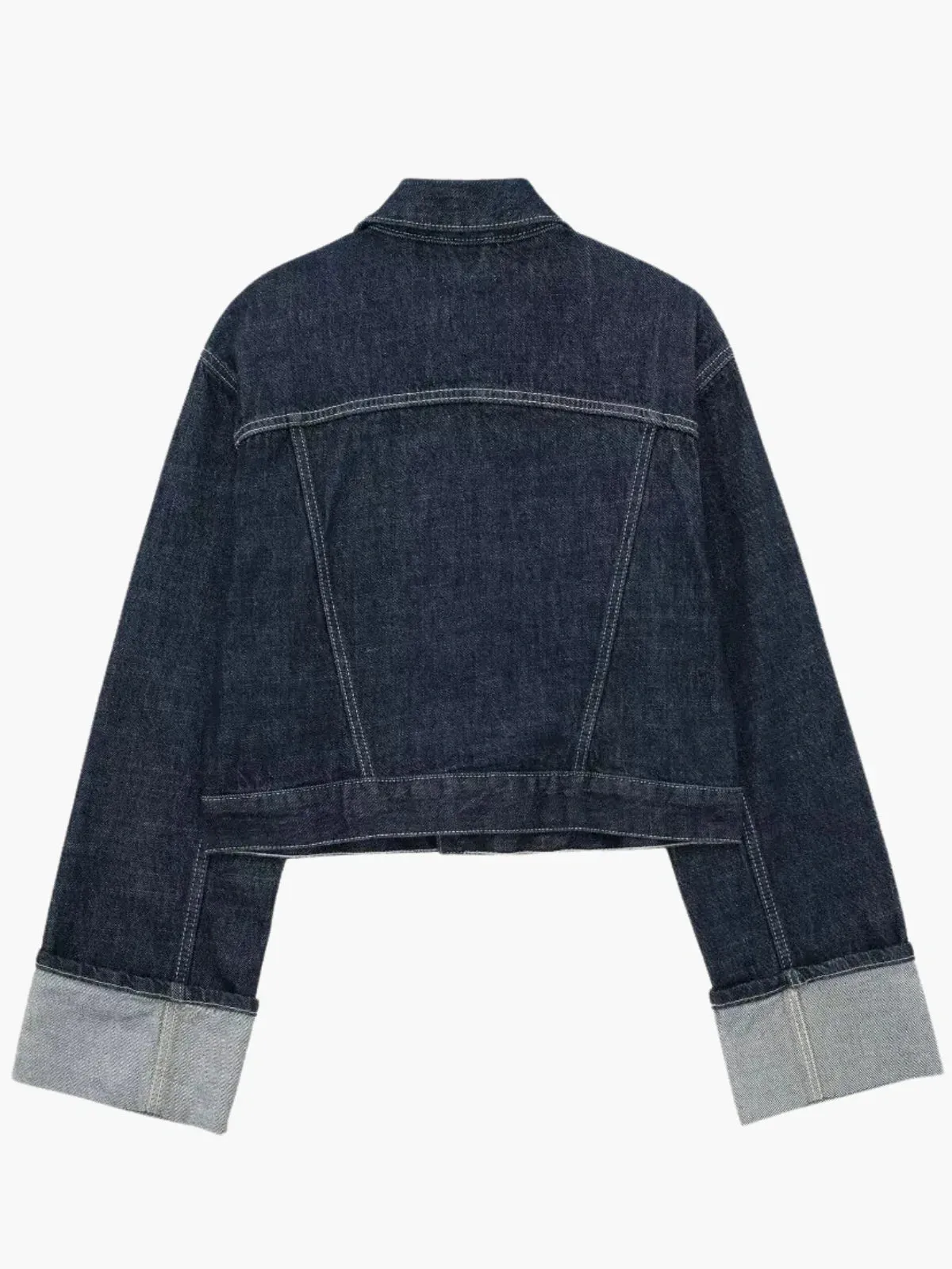 Raw Edge Button-Up Cotton Denim Jacket