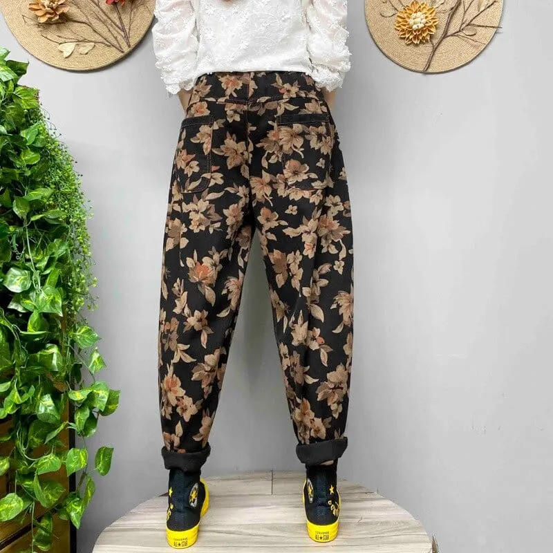 Retro Floral Print Harem Pants