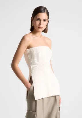 Rib Knit Longline Bandeau Top - Off White