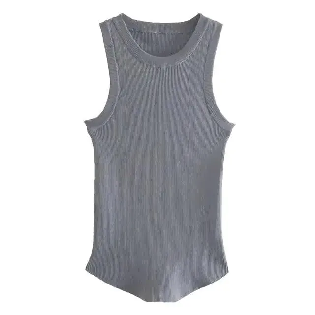 Ribbed Fitted Knit O Neck Sleeveless