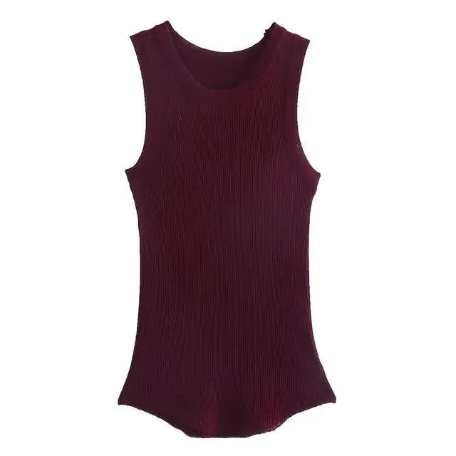 Ribbed Fitted Knit O Neck Sleeveless