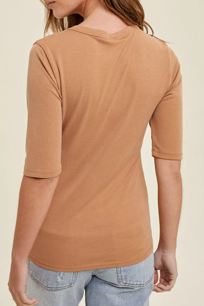 Ribbed Knit Half Sleeve Top