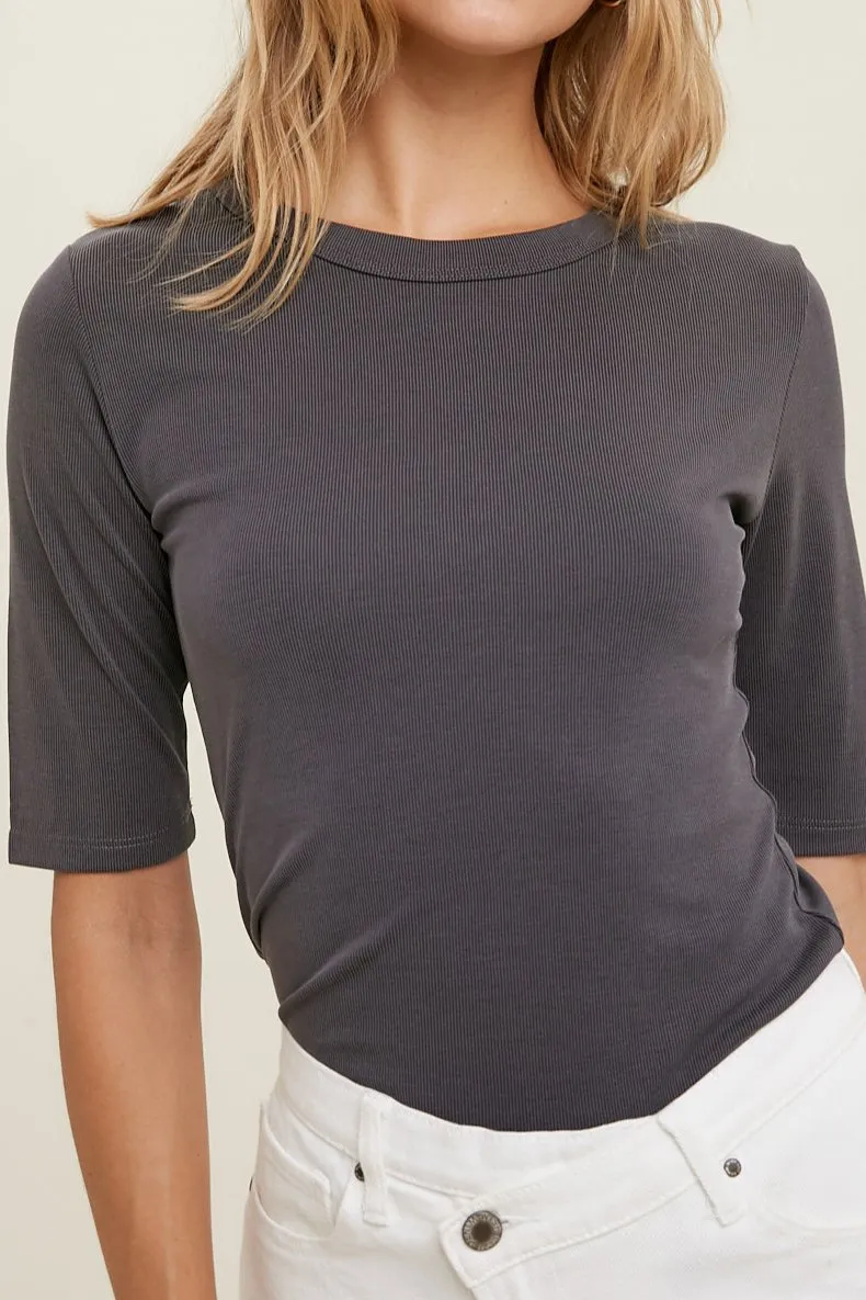 Ribbed Knit Half Sleeve Top