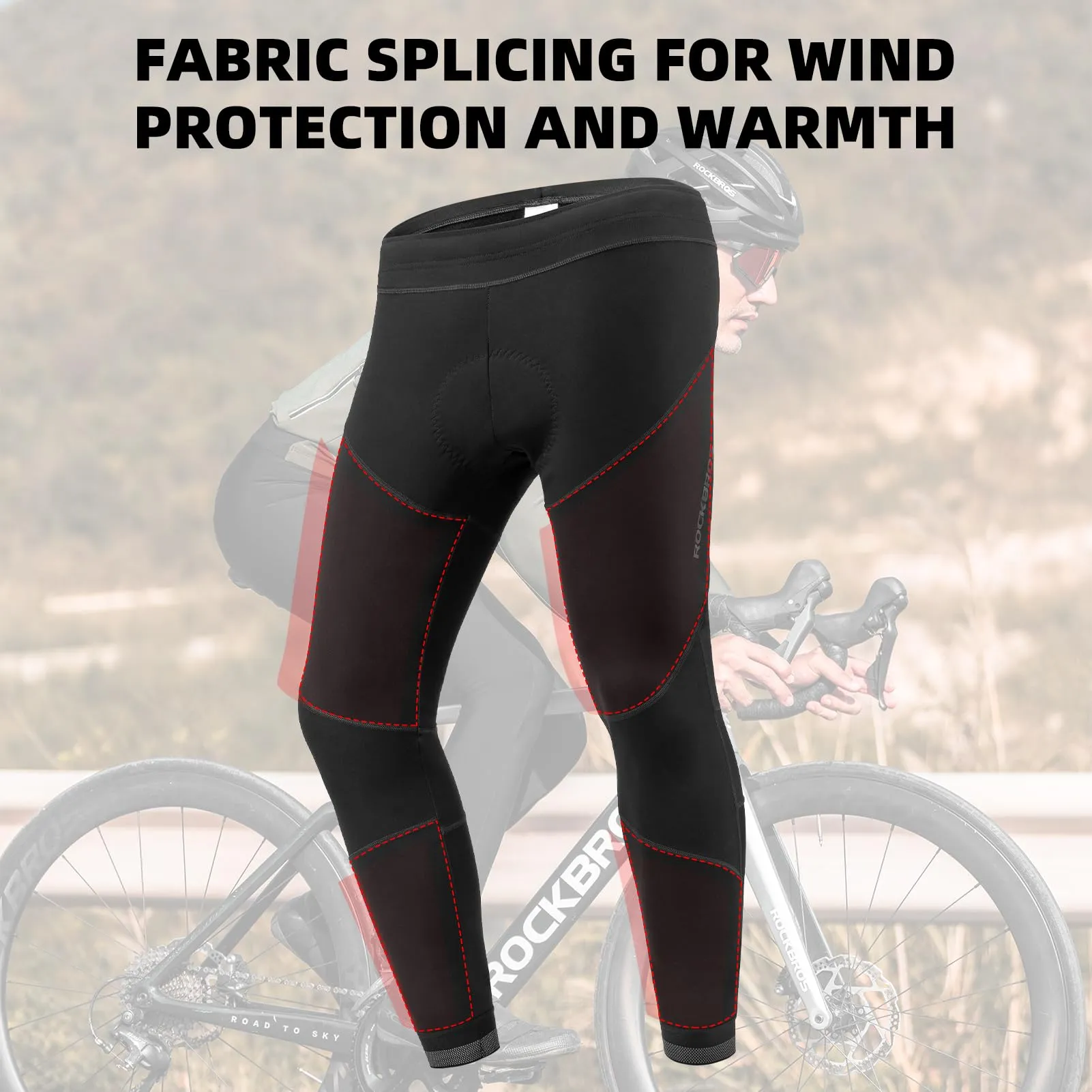 ROCKBROS Men’s Winter Cycling Pants 4D padded, windproof fleece, thermal bike leggings for outdoor riding