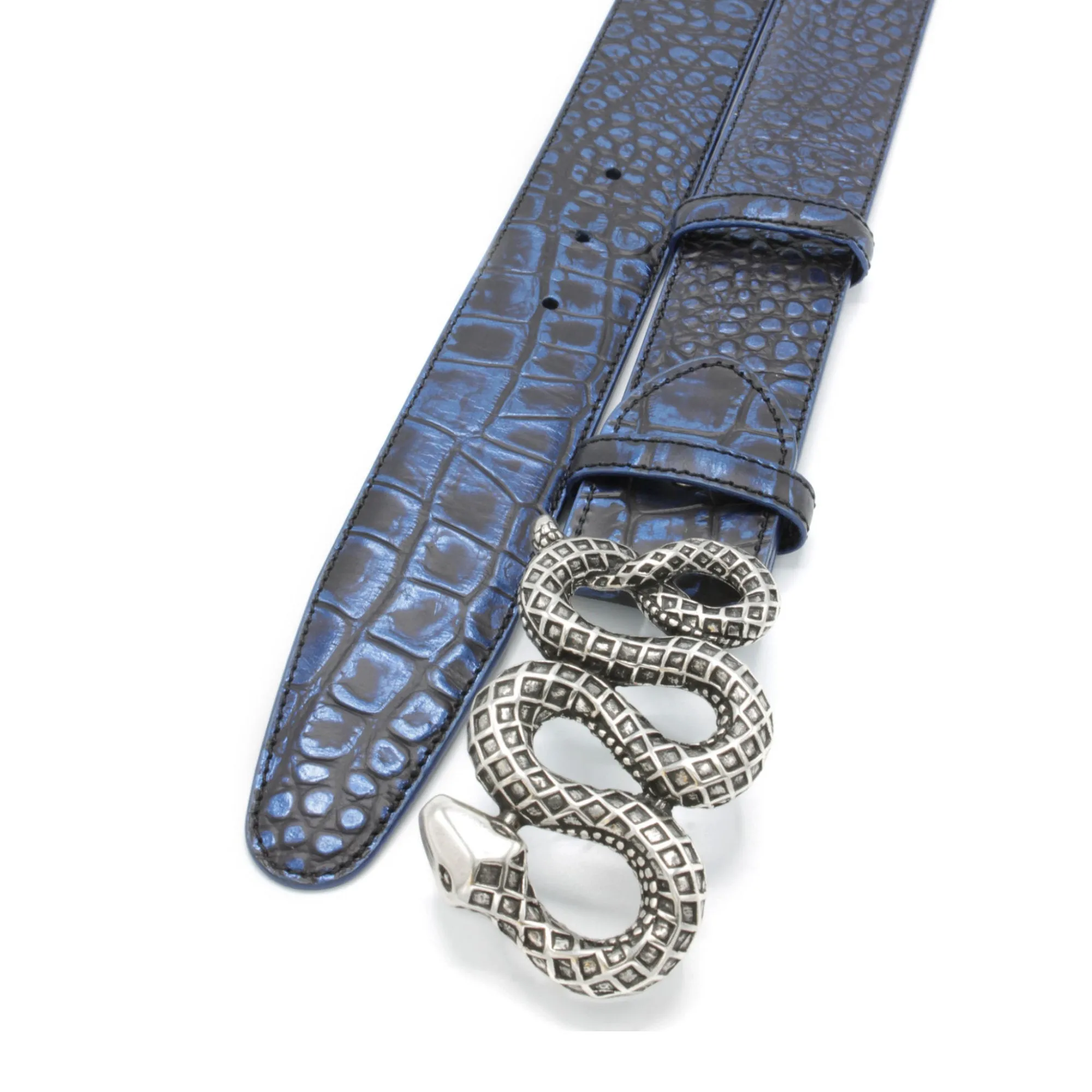 Royal Blue Mirror Effect Mock Croc Snake Belt